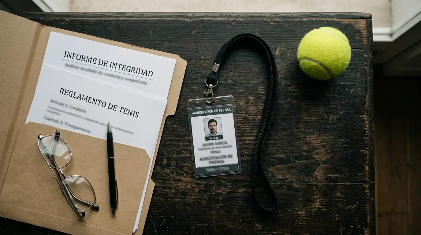 Documentación oficial y acreditación de prensa en torneo ATP como símbolo de vigilancia de integridad